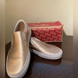 Vans- Rose Gold Metallic Leather Classic Slip On - women’s 9.5